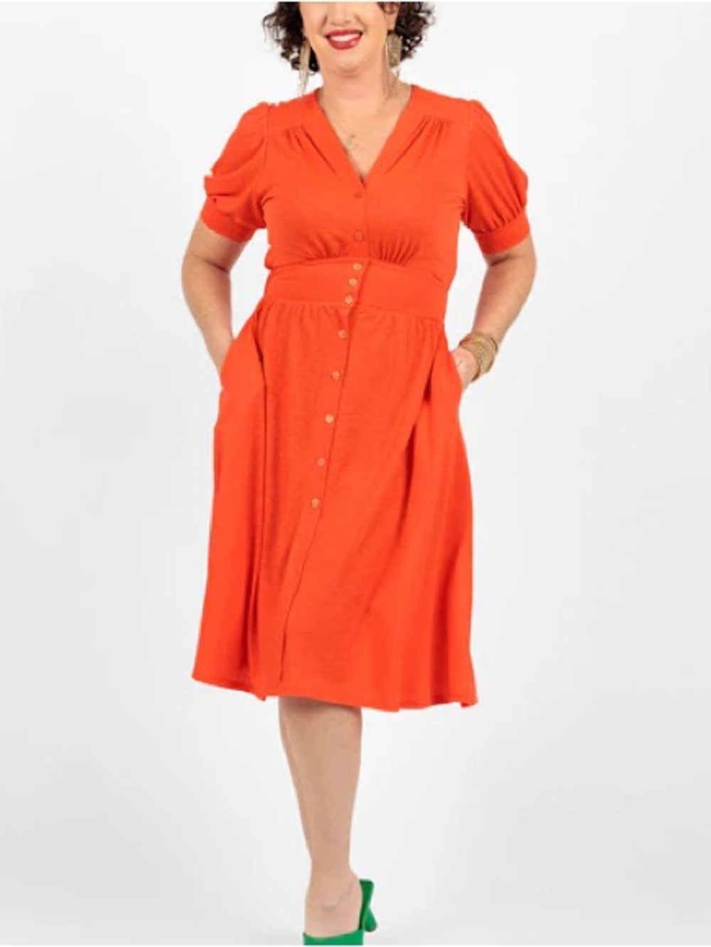 Lularoe Skyler - Bright Orange Button-Front Midi Dress